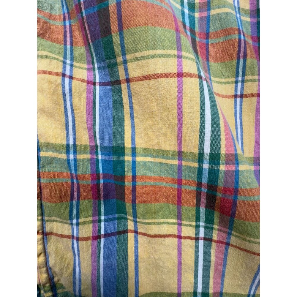 Lands' End Mens Plaid Short Sleeve Shirt Size L Tall Yellow Blue - Picture 7 of 13